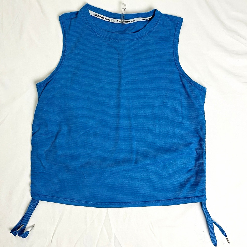 Calvin Klein Performance Ruched Side Tie Tank Top Blue Women's Activewear